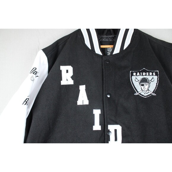 Oakland Raiders Varsity Jacket Mens White Black NFL Sleve Back Embroidered 3XL - Picture 16 of 16
